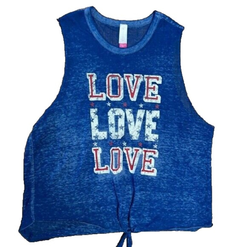 Patriotic sheer tank top Blue Love Size XXL tie front red white 4th‎ of July USA